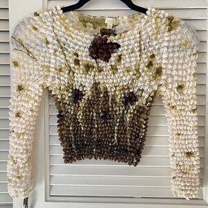 Cache Long Sleeve Popcorn Pucker Shirt in Green One Size Vintage 90s Y2K